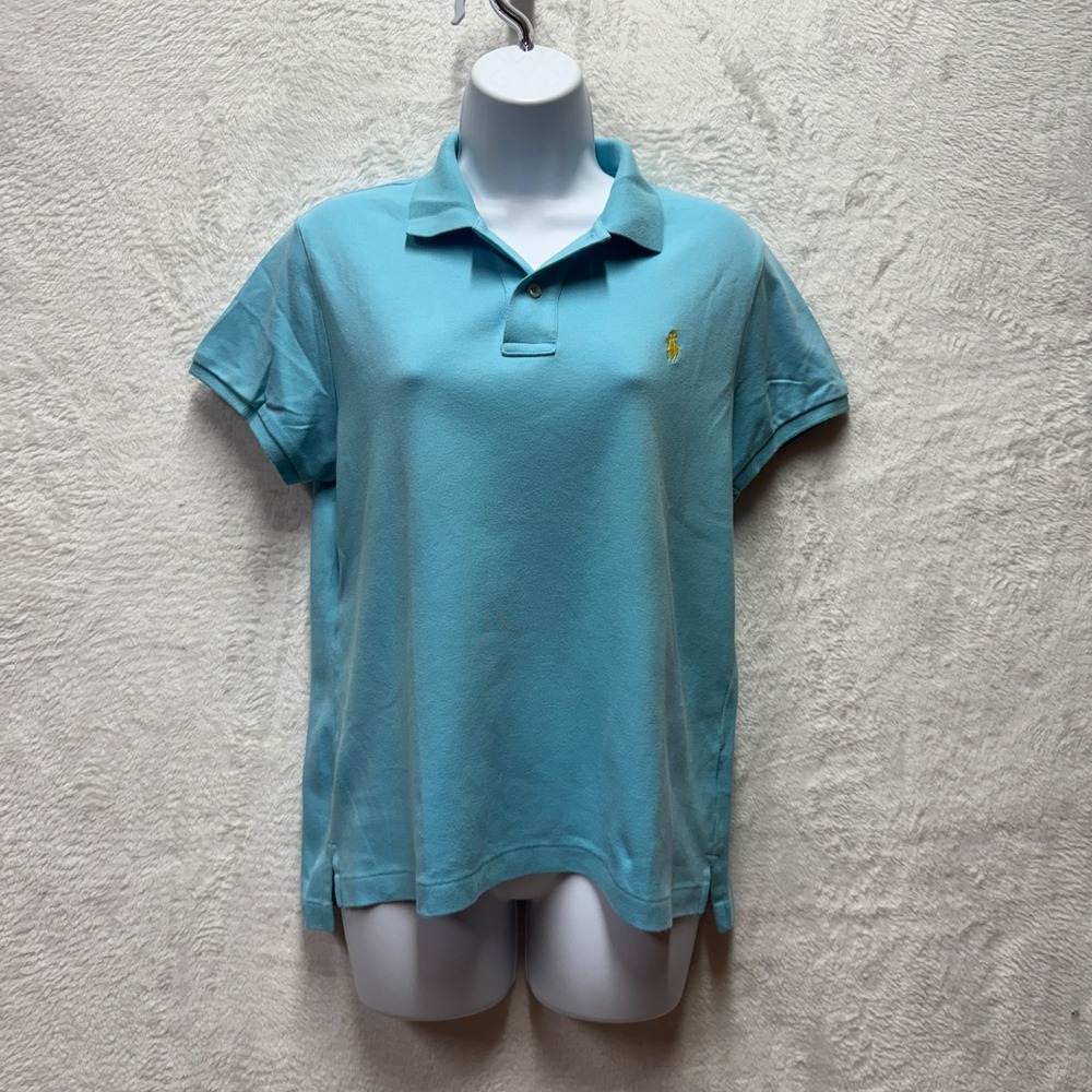 Ralph Lauren Sport Polo Shirt Women XL Turquoise Blue Cotton Golf Pony Logo